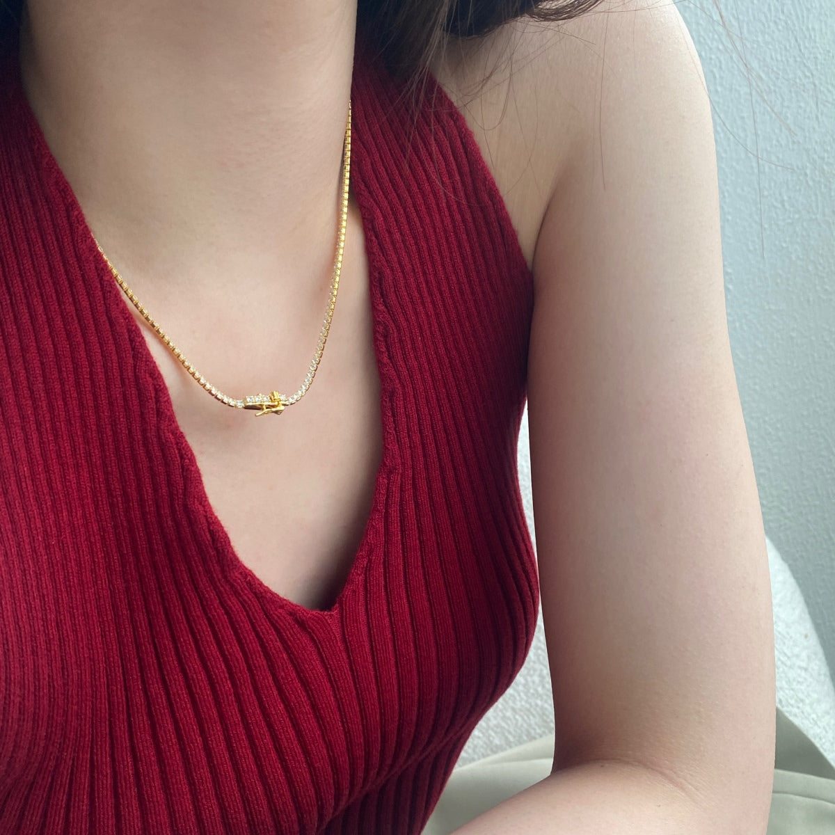 [Clover Jewelry]Zarte runde Tennis Halskette