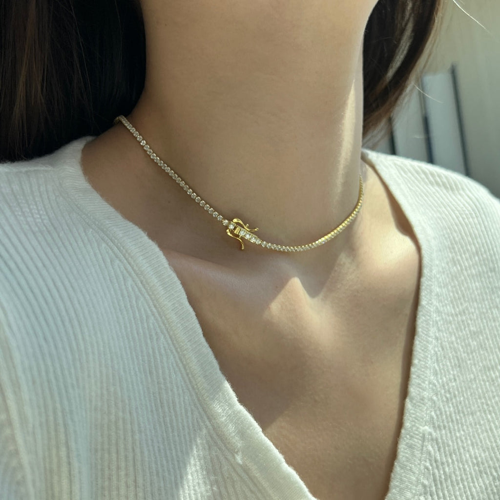 [Clover Jewelry]Zarte runde Tennis Halskette