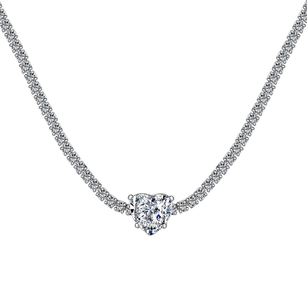 [Kleeblatt Schmuck]2.0 Karat Funkelnde Tennis-Herzschliff-Halskette
