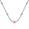 [Clover Jewelry]Funkelnde rosa Herzblumenkette