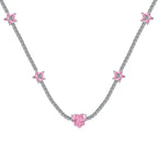 [Clover Jewelry]Funkelnde rosa Herzblumenkette