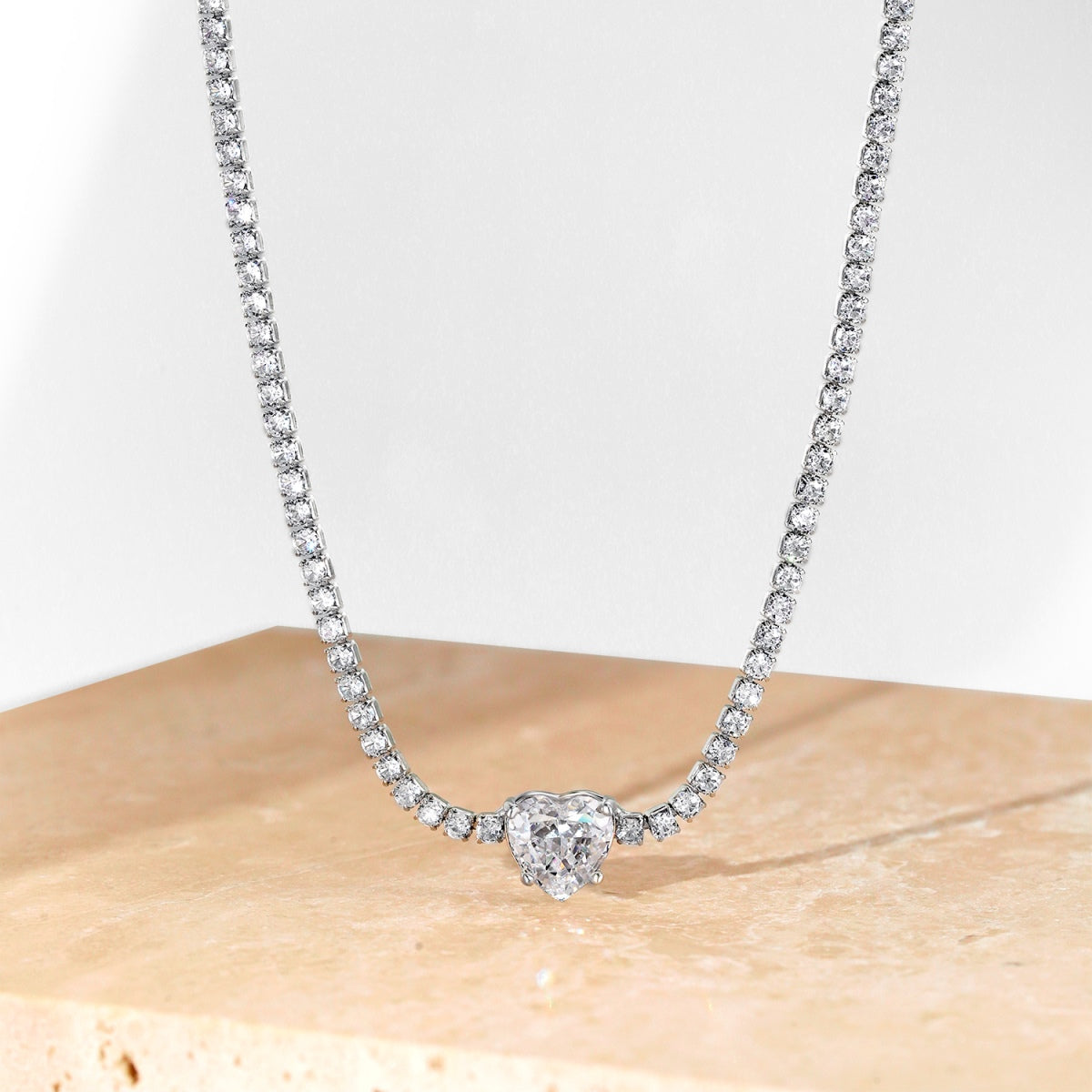 [Kleeblatt Schmuck]2.0 Karat Funkelnde Tennis-Herzschliff-Halskette