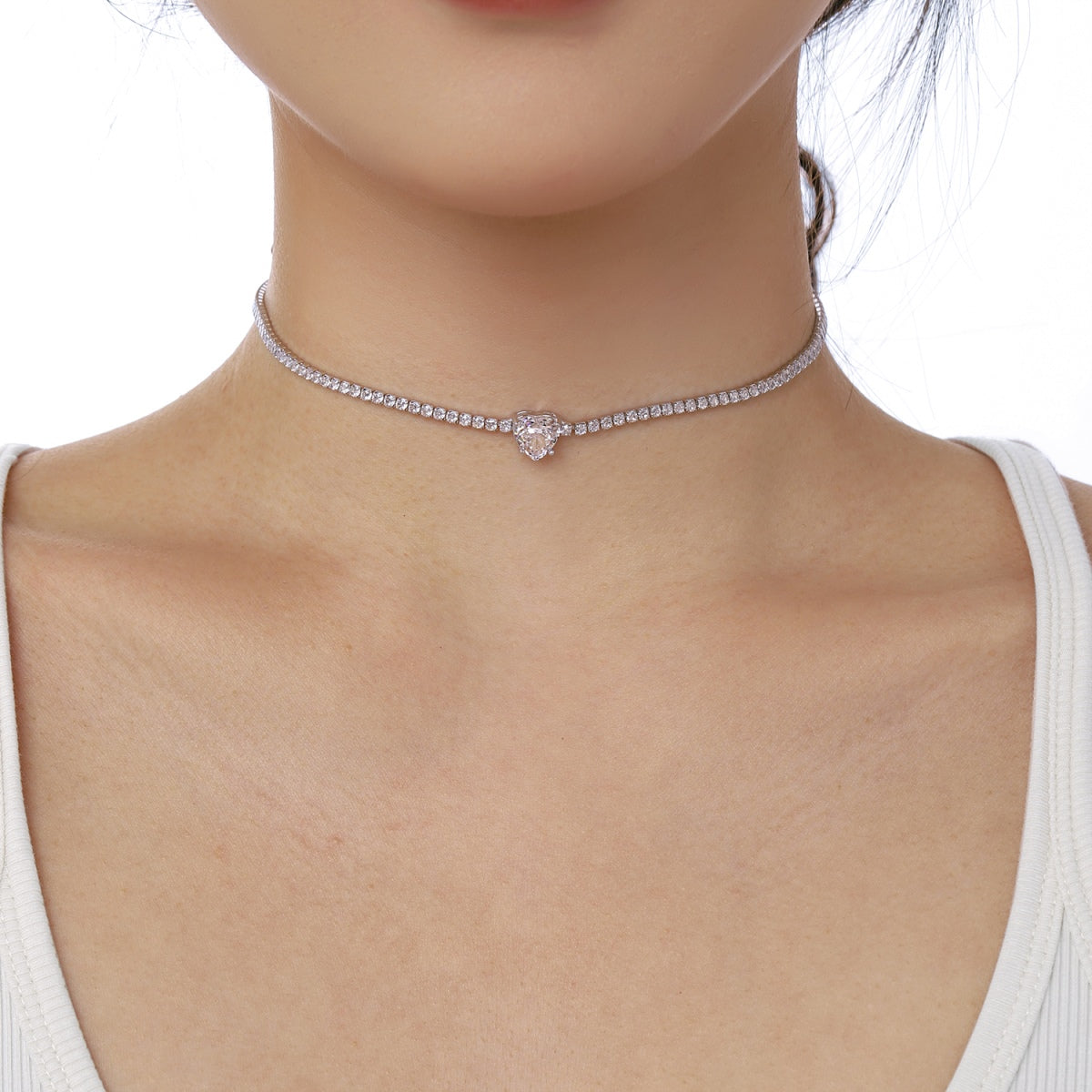 [Kleeblatt Schmuck]2.0 Karat Funkelnde Tennis-Herzschliff-Halskette