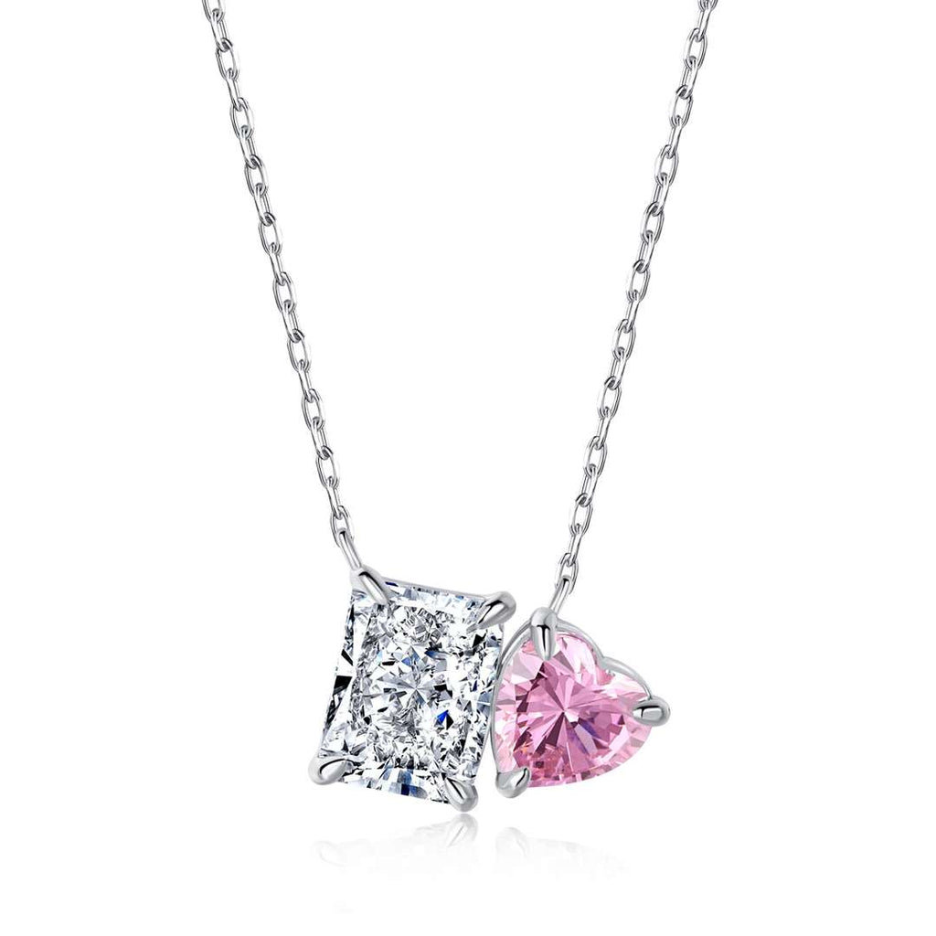 [Clover Jewelry]Funkelnde Halskette mit Quadrat- und Herzform