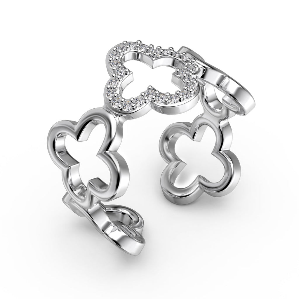 [Clover Jewelry]Hohles Design Vierblättriges Kleeblatt Ring