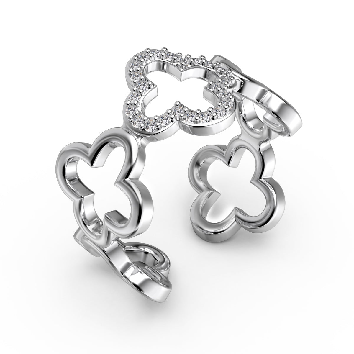 [Clover Jewelry]Hohles Design Vierblättriges Kleeblatt Ring