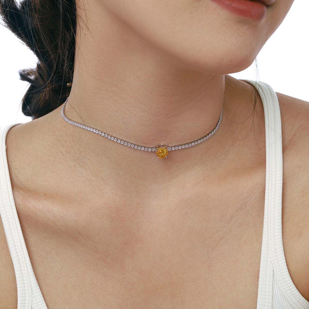 [Kleeblatt Schmuck]2.0 Karat Funkelnde Tennis-Herzschliff-Halskette
