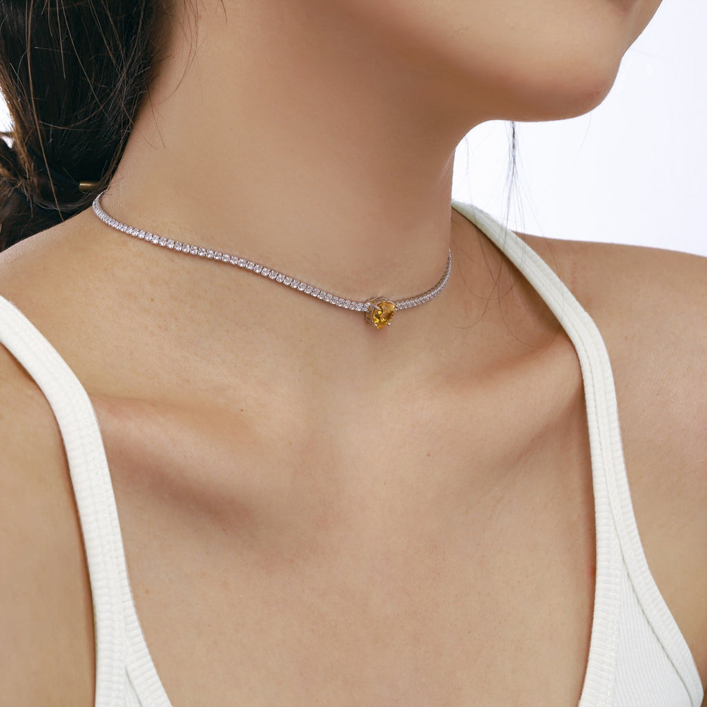 [Kleeblatt Schmuck]2.0 Karat Funkelnde Tennis-Herzschliff-Halskette
