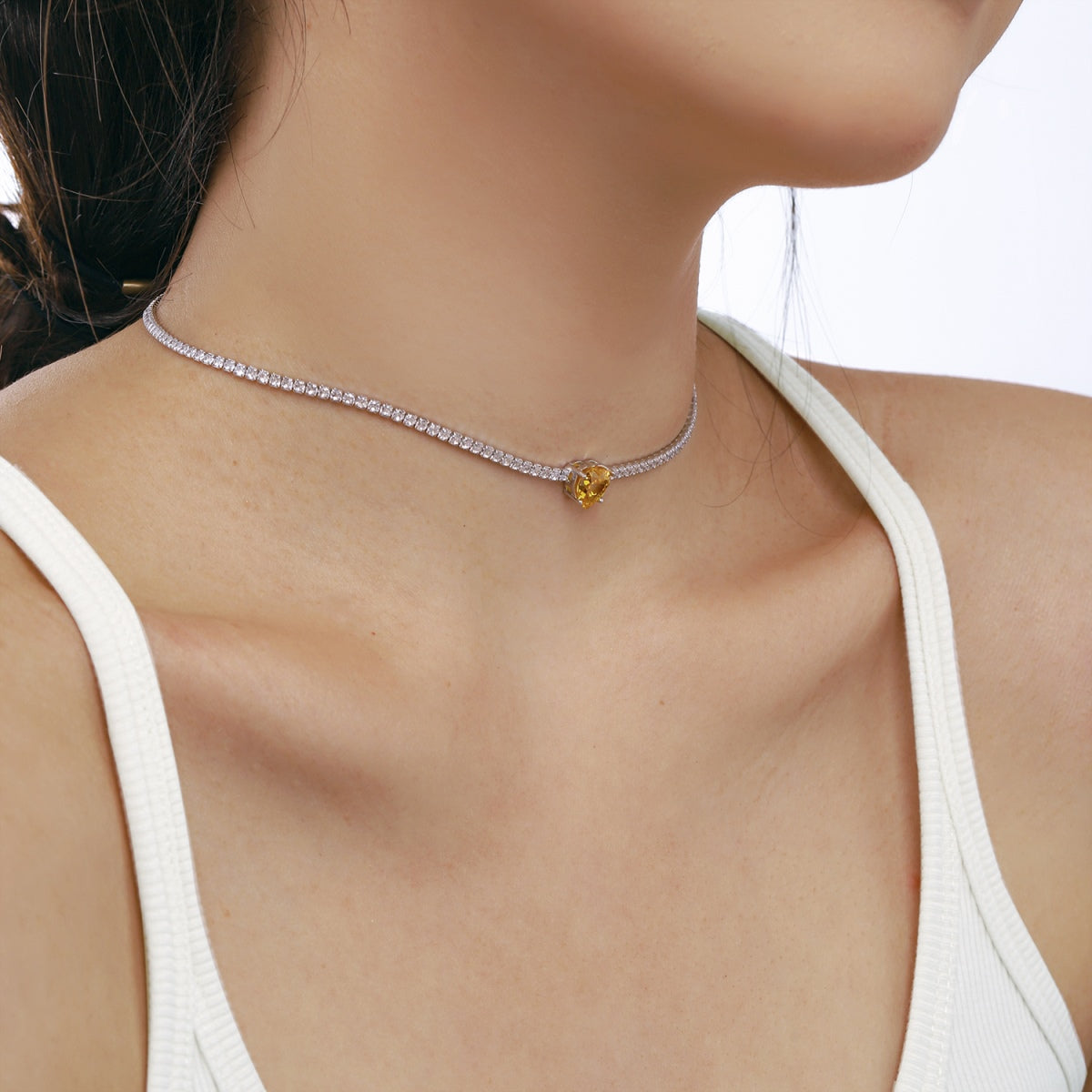 [Kleeblatt Schmuck]2.0 Karat Funkelnde Tennis-Herzschliff-Halskette