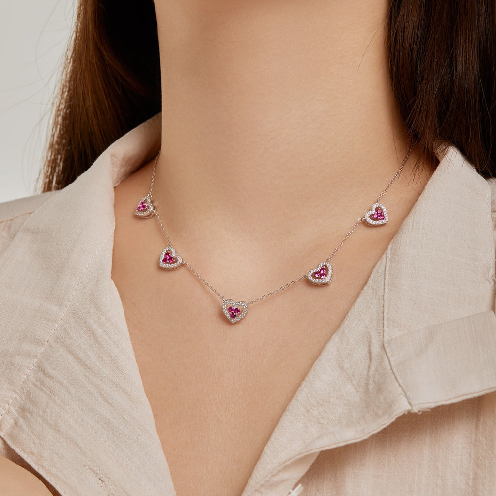 [Klee Schmuck]Glitzernde Fünf-Herz-Halskette