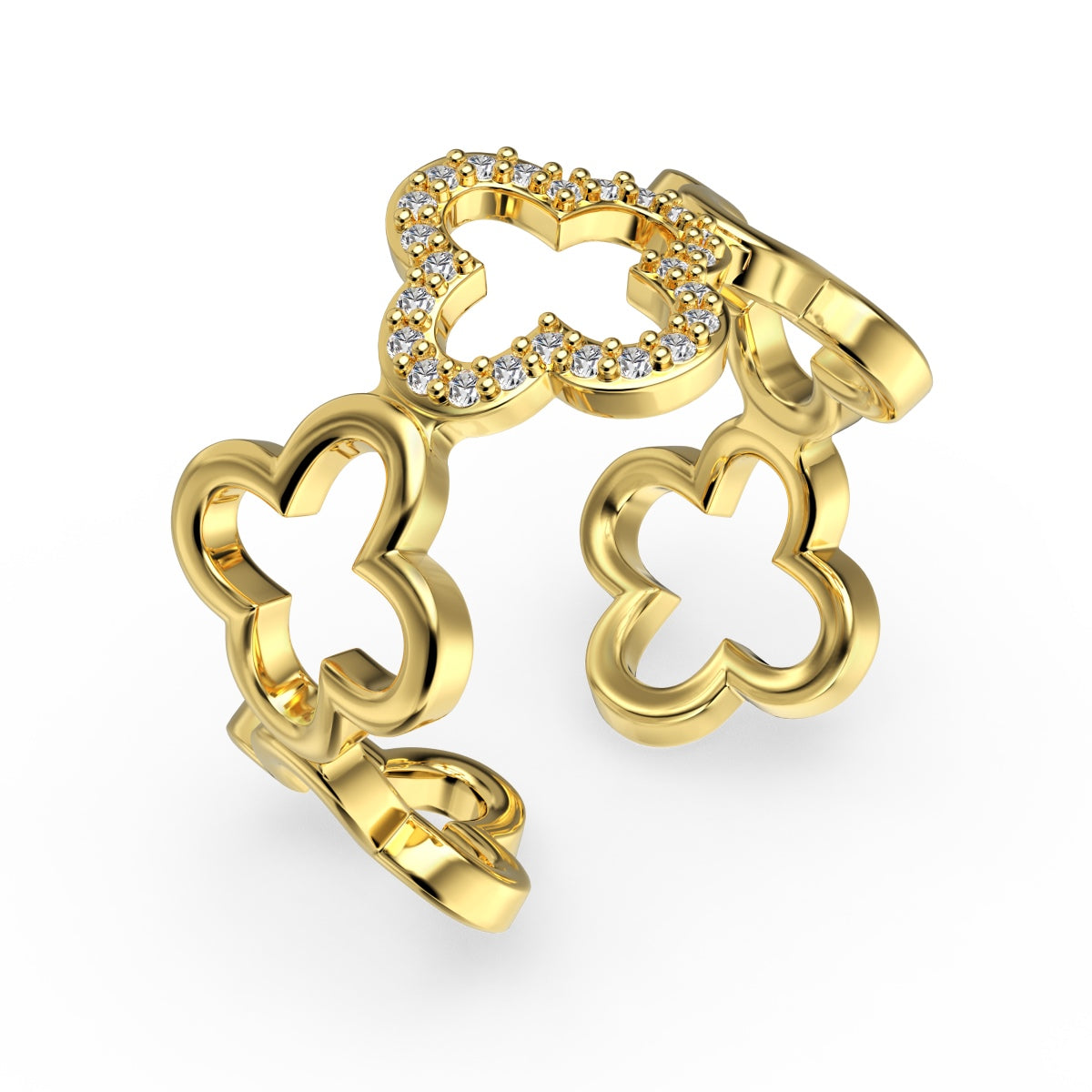 [Clover Jewelry]Hohles Design Vierblättriges Kleeblatt Ring
