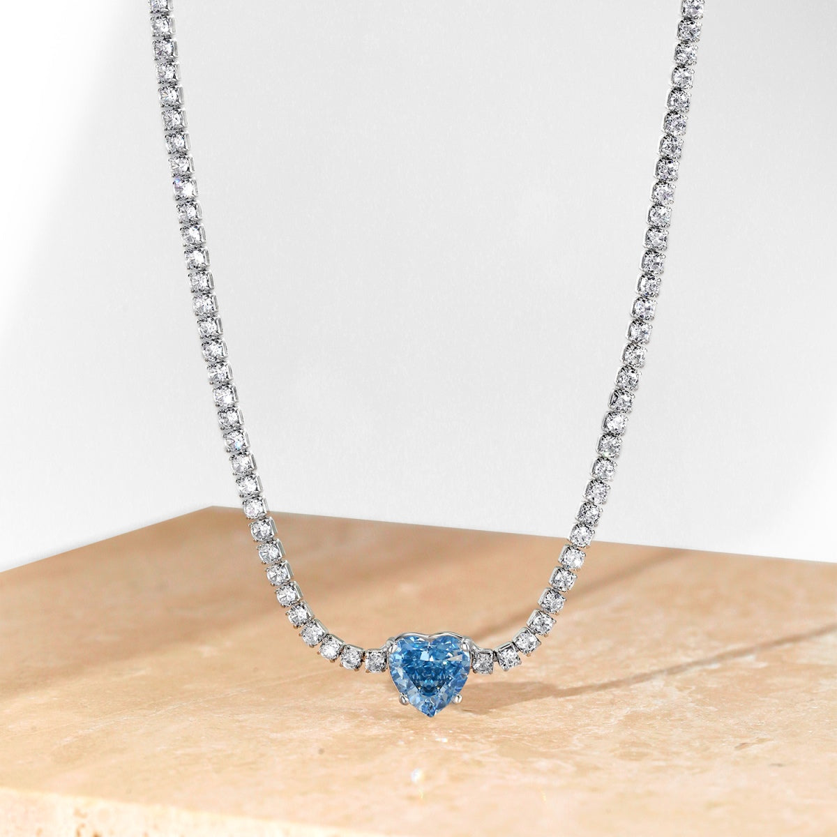 [Kleeblatt Schmuck]2.0 Karat Funkelnde Tennis-Herzschliff-Halskette