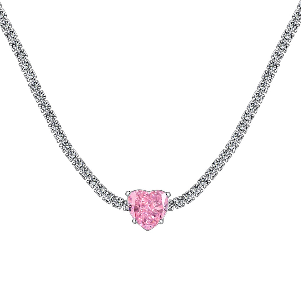 [Kleeblatt Schmuck]2.0 Karat Funkelnde Tennis-Herzschliff-Halskette