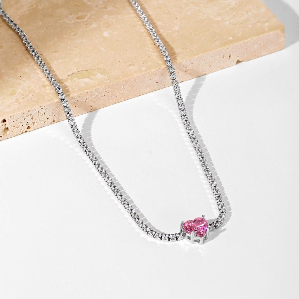[Kleeblatt Schmuck]2.0 Karat Funkelnde Tennis-Herzschliff-Halskette