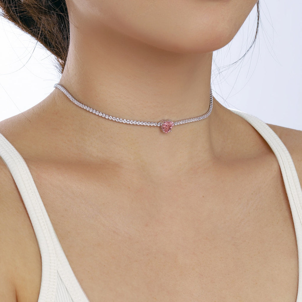 [Kleeblatt Schmuck]2.0 Karat Funkelnde Tennis-Herzschliff-Halskette