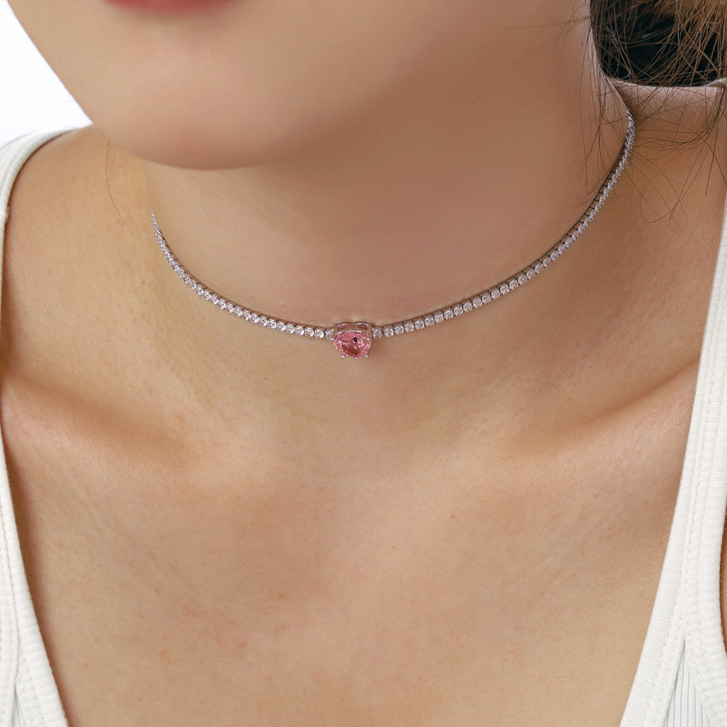 [Kleeblatt Schmuck]2.0 Karat Funkelnde Tennis-Herzschliff-Halskette