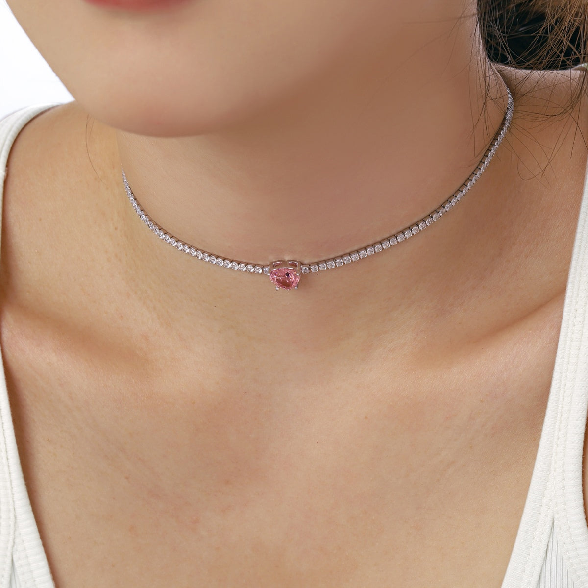 [Kleeblatt Schmuck]2.0 Karat Funkelnde Tennis-Herzschliff-Halskette