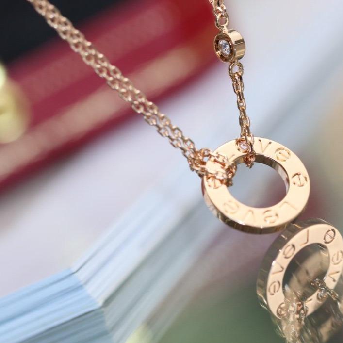 [Clover Jewelry]LOVE NECKLACE ADJUSTABLE ROSE GOLD 2 DIAMOND