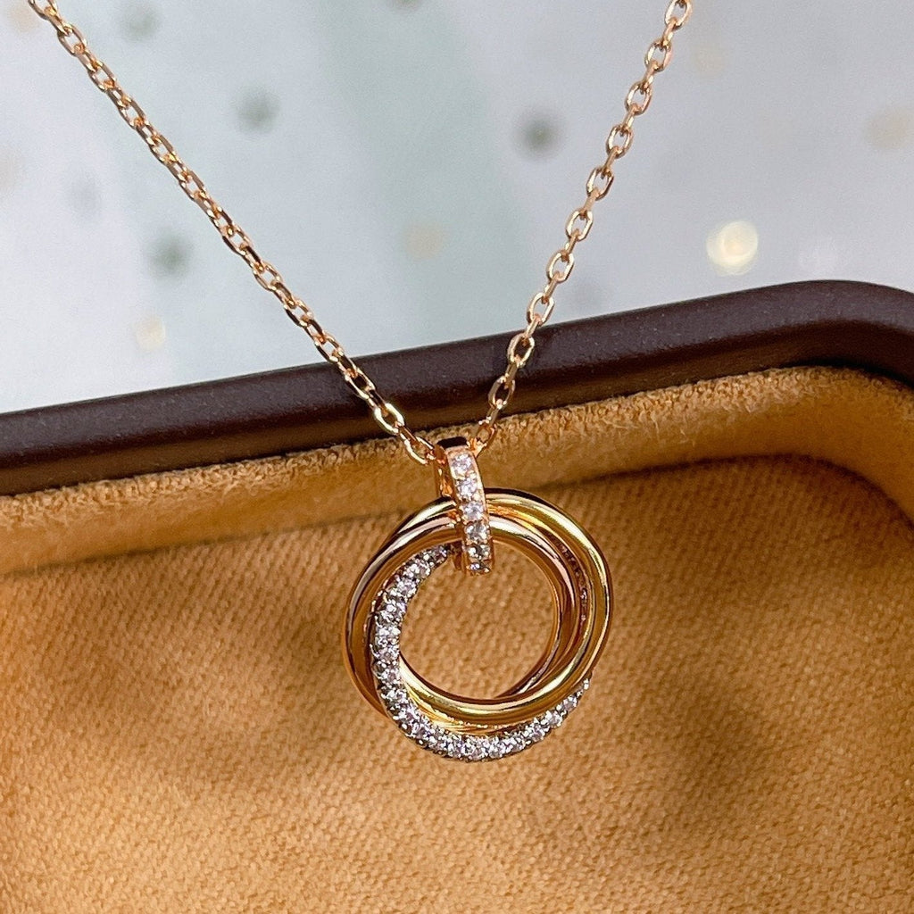 [Clover Jewelry]TRINITY NECKLACE SILVER GOLD PINK GOLD DIAMONDS