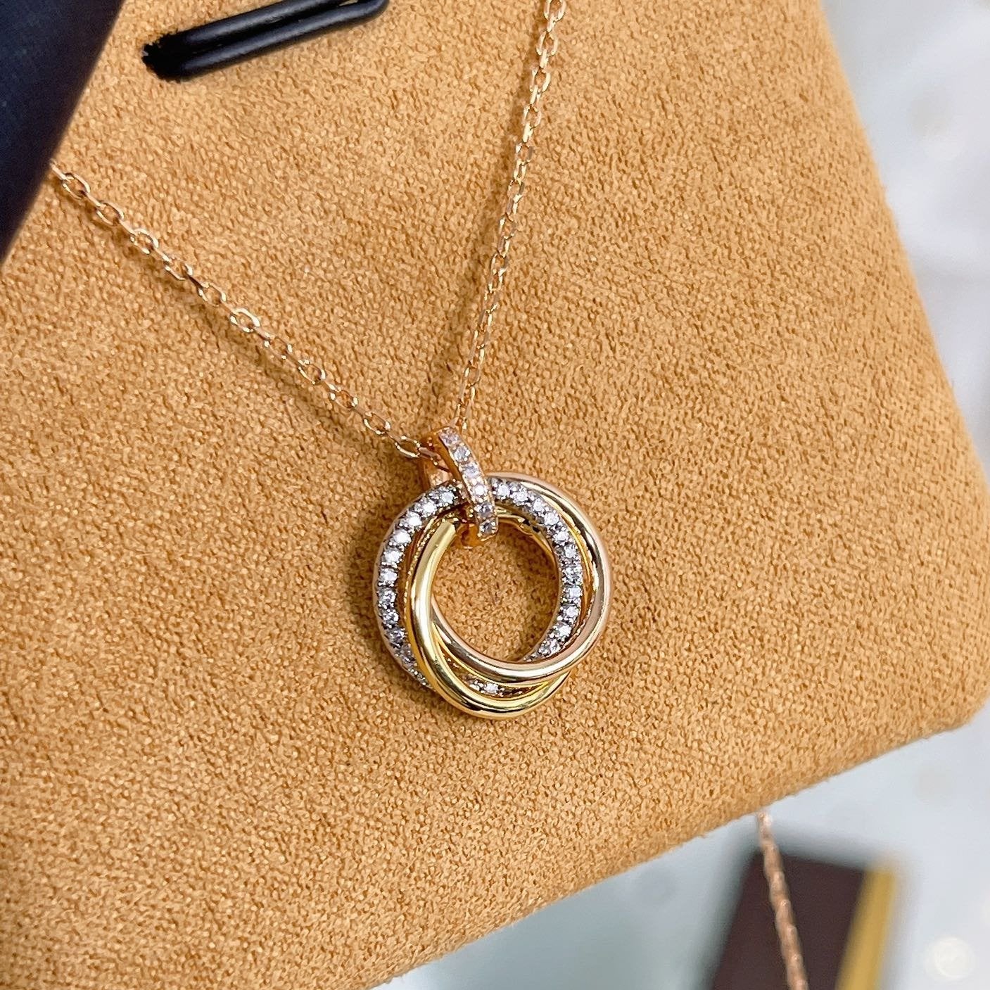 [Clover Jewelry]TRINITY NECKLACE SILVER GOLD PINK GOLD DIAMONDS