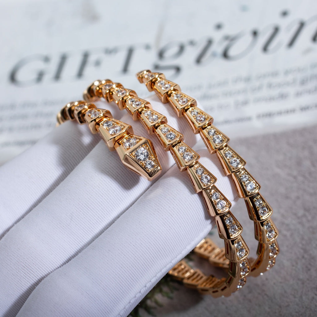 [Clover Jewelry]SERPENTI BRACELET PINK GOLD DIAMOND DOUBLE ROW