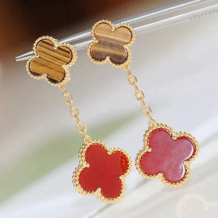 [Clover Jewelry]CLOVER  2 MOTIF  TIGER EYE CARNELIAN EARRINGS