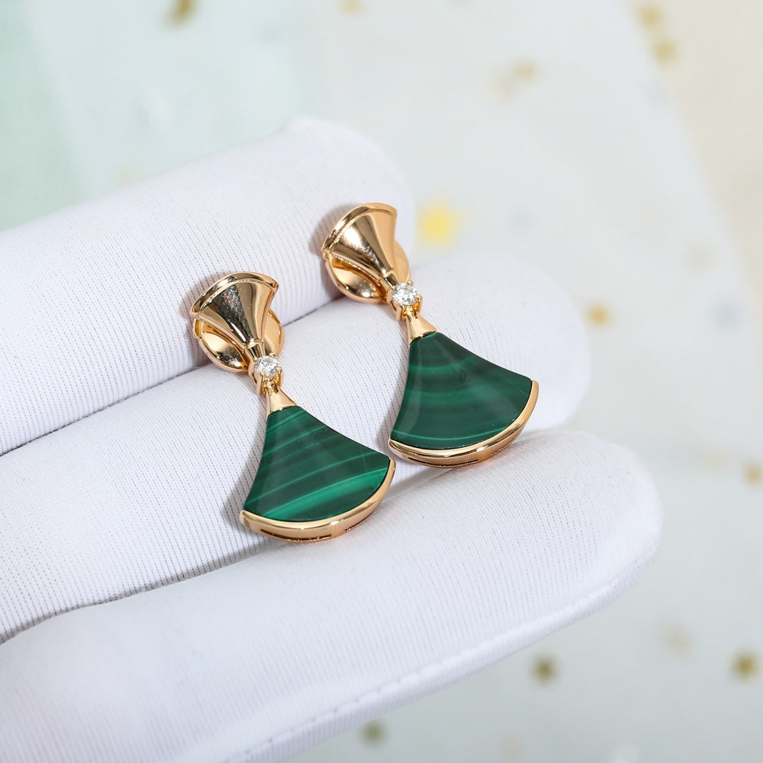 [Clover Jewelry]DREAM MALACHITE PINK GOLD EARRINGS