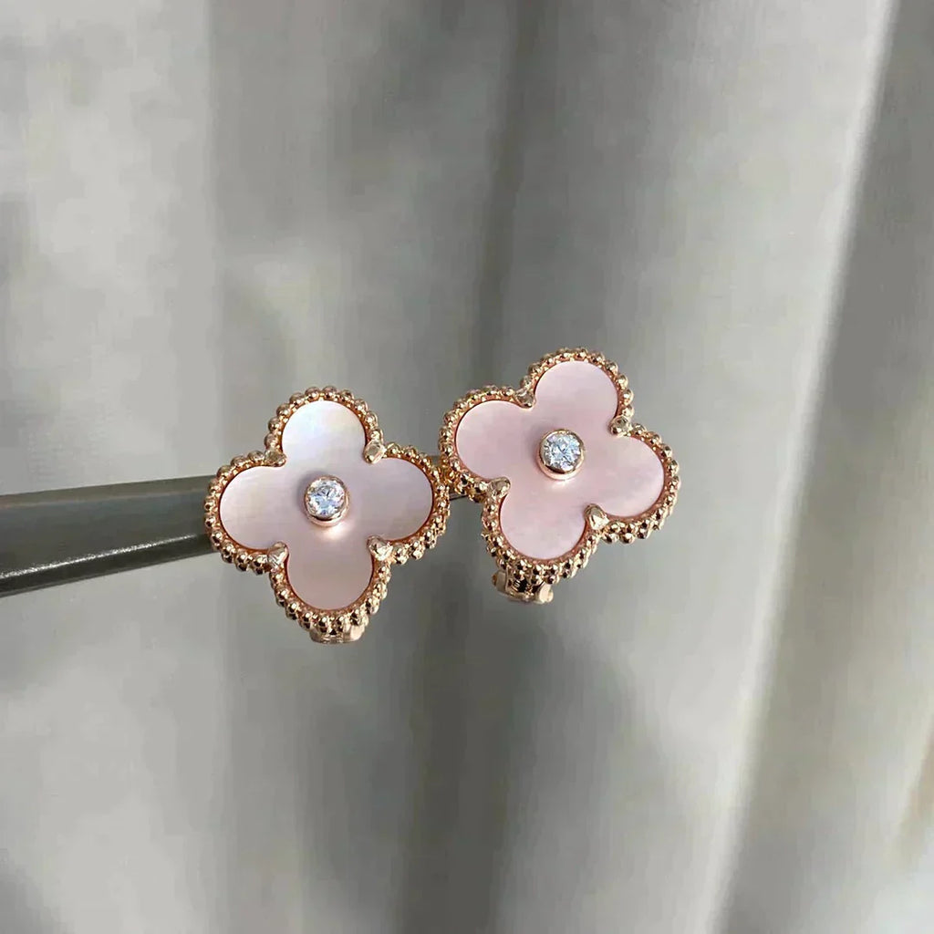 [Clover Jewelry]CLOVER MEDIUM 1 MOTIFS  PINK MOP DIAMOND EARRINGS