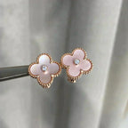 [Clover Jewelry]CLOVER MEDIUM 1 MOTIFS  PINK MOP DIAMOND EARRINGS