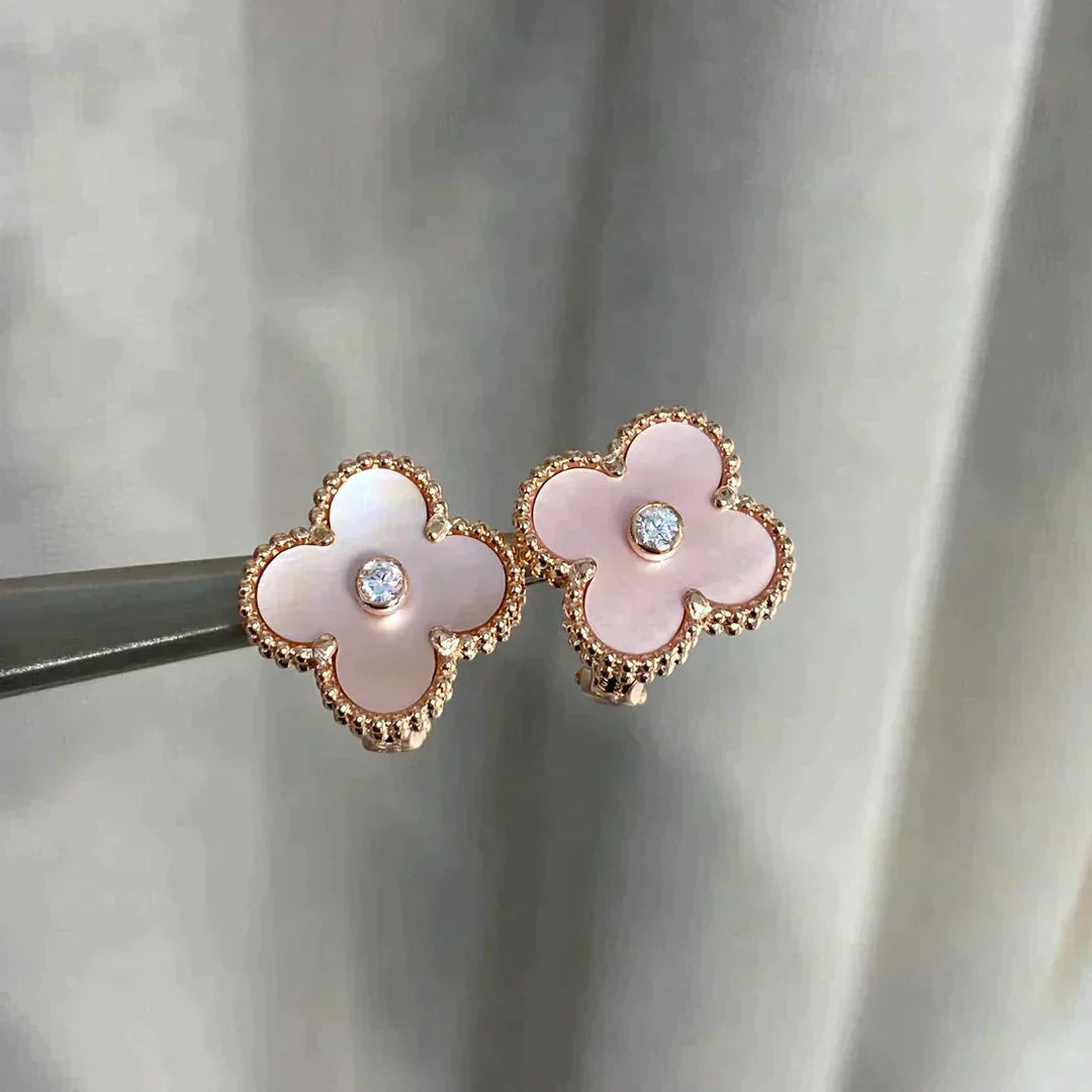 [Clover Jewelry]CLOVER MEDIUM 1 MOTIFS  PINK MOP DIAMOND EARRINGS