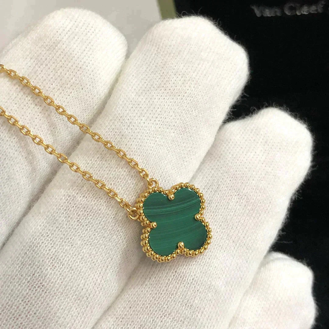 [Clover Jewelry]CLOVER 15MM MALACHITE SINGLE FLOWER  NECKLACE