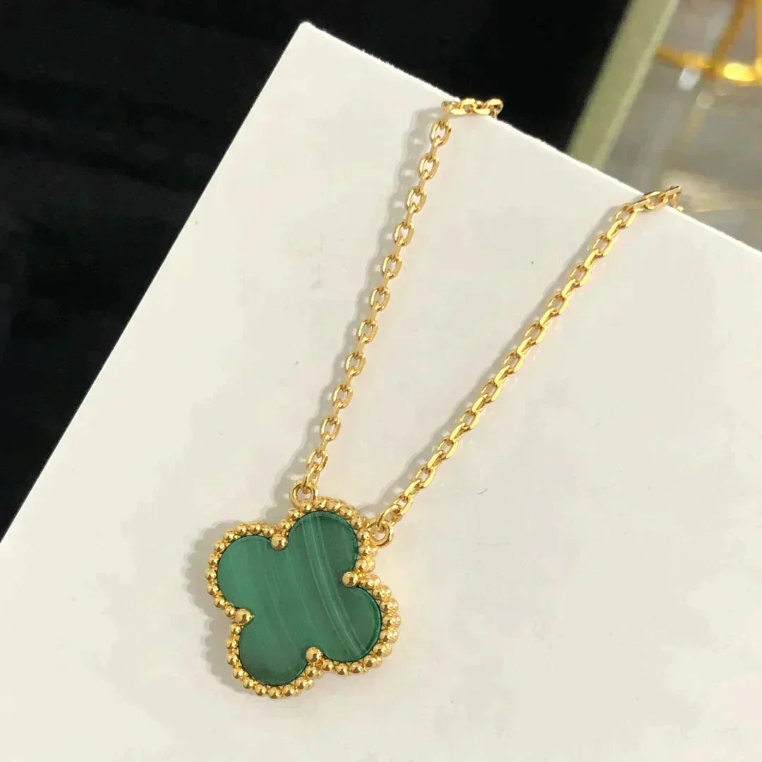 [Clover Jewelry]CLOVER 15MM MALACHITE SINGLE FLOWER  NECKLACE