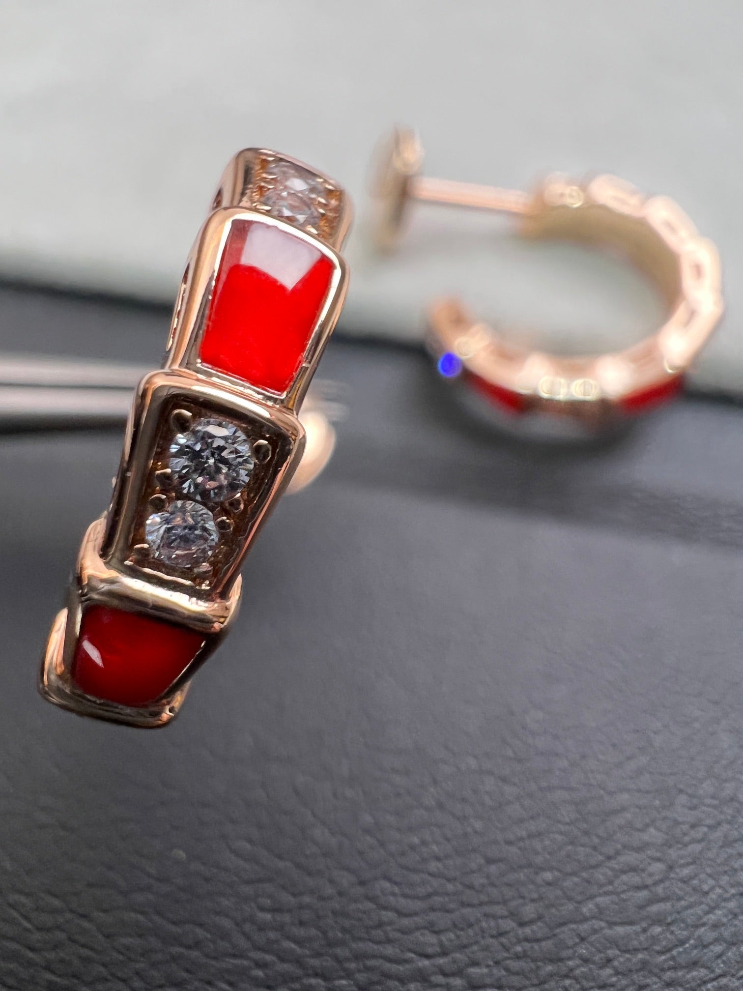 [Clover Jewelry]SERPENTI CARNELIAN PINK GOLD EARRINGS