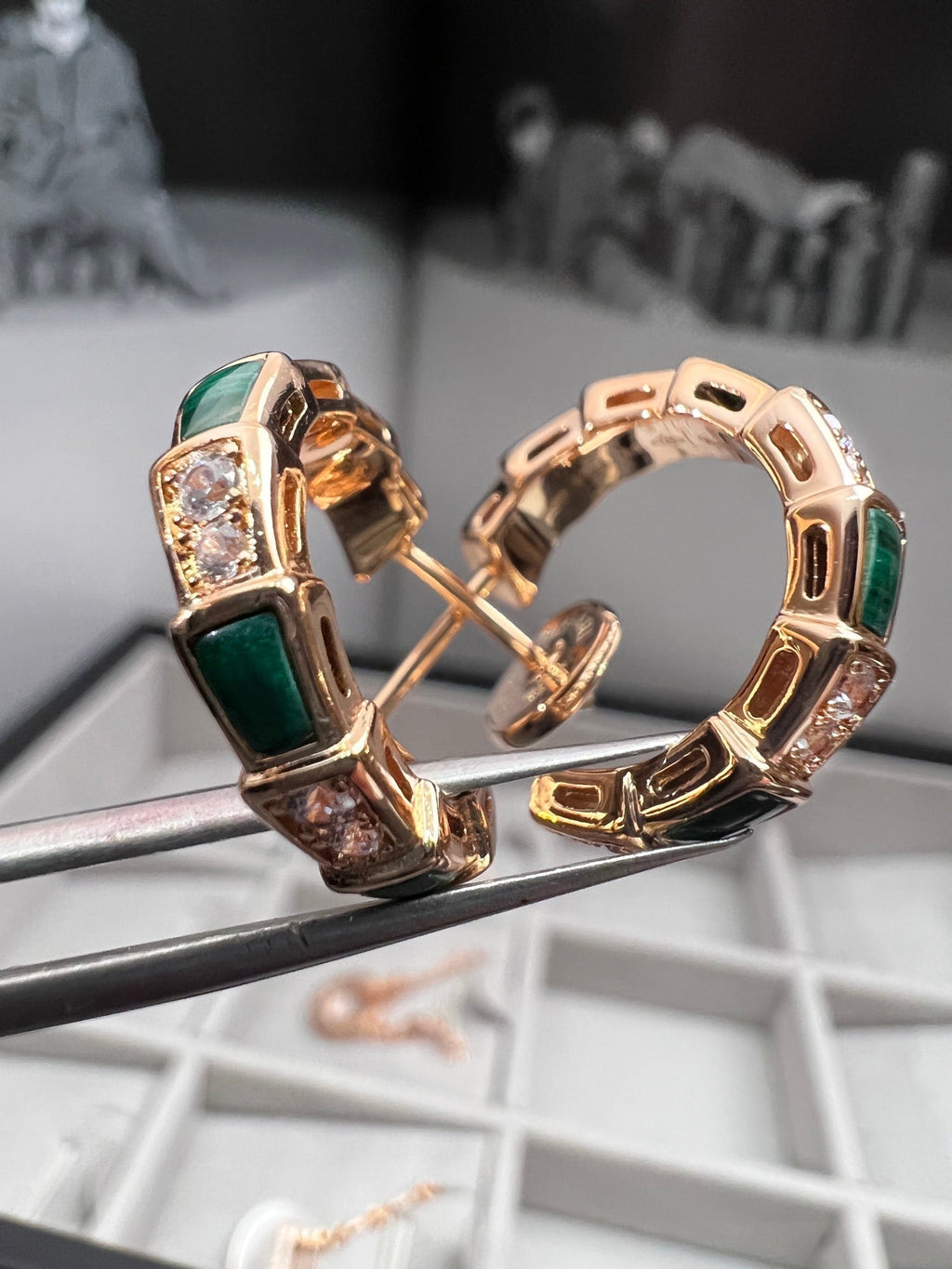 [Clover Jewelry]SERPENTI MALACHITE PINK GOLD EARRINGS