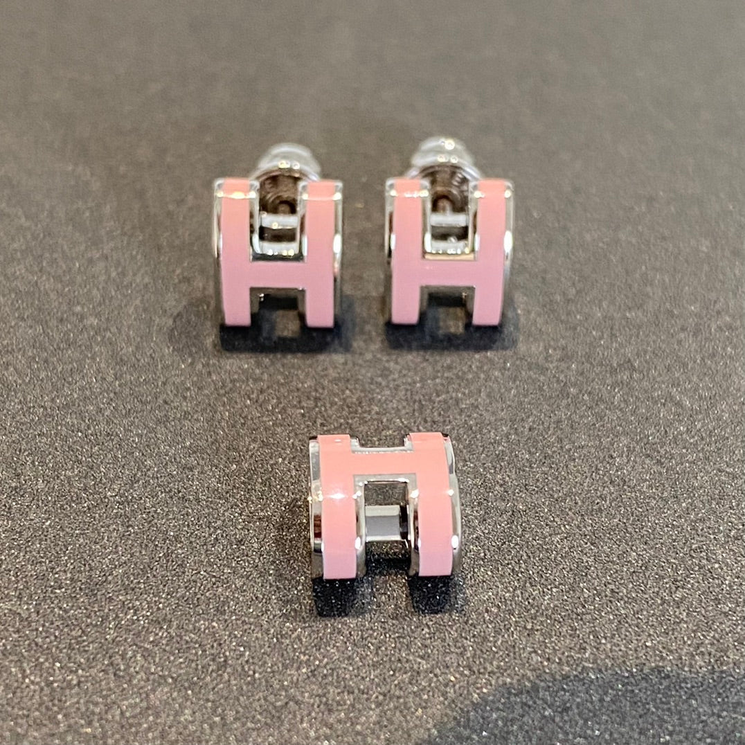[Clover Jewelry]MINI POP H SILVER EARRINGS PINK