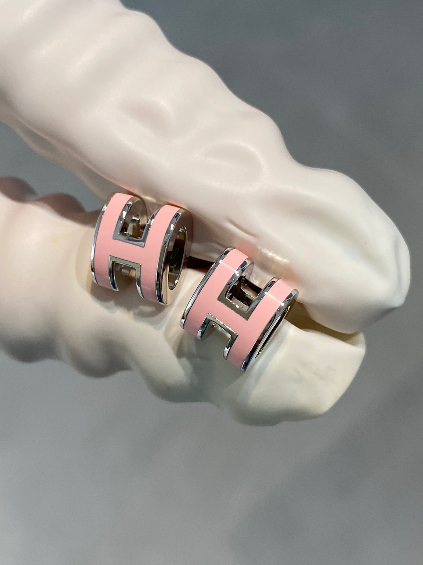 [Clover Jewelry]MINI POP H SILVER EARRINGS PINK