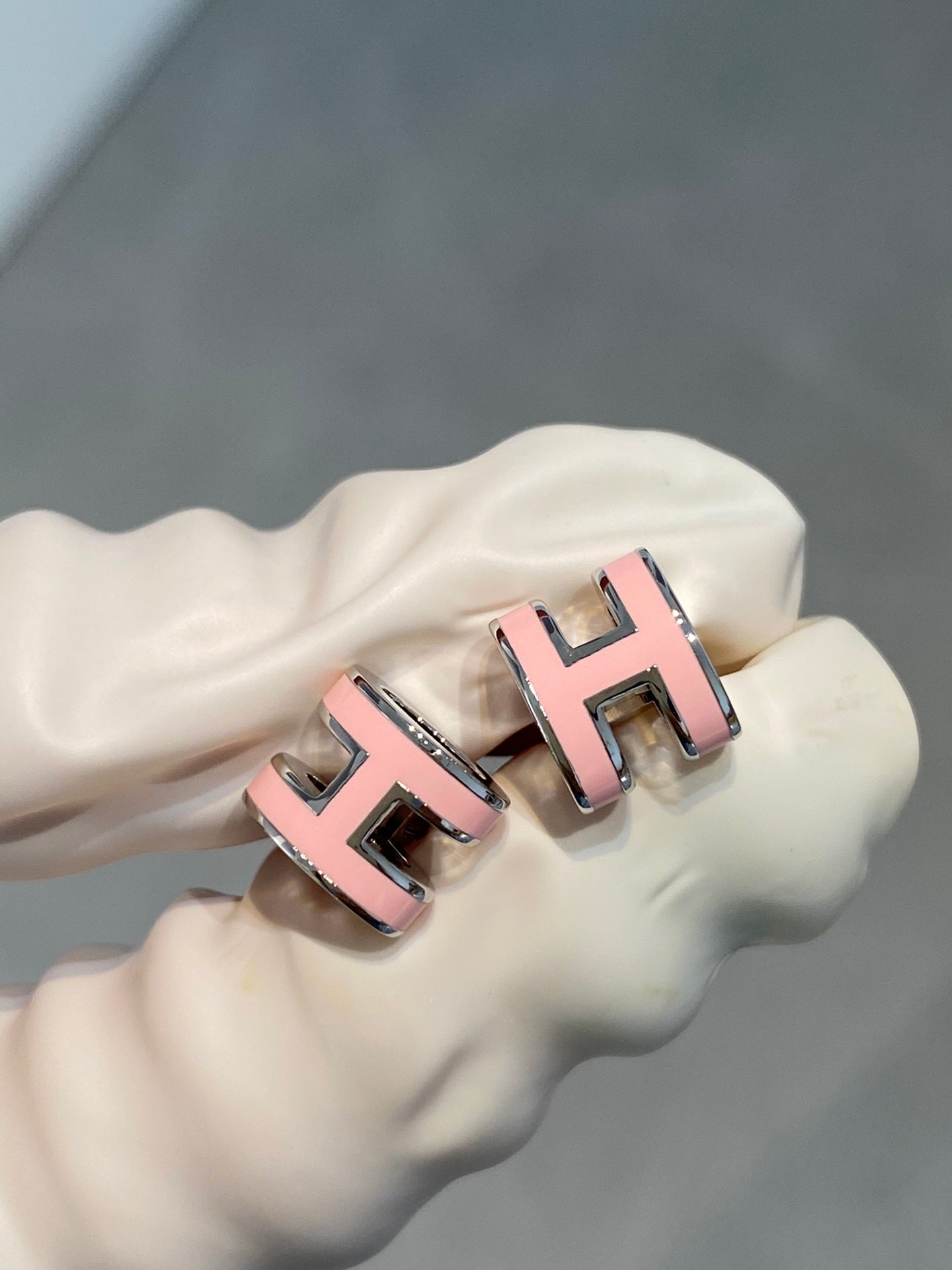 [Clover Jewelry]MINI POP H SILVER EARRINGS PINK