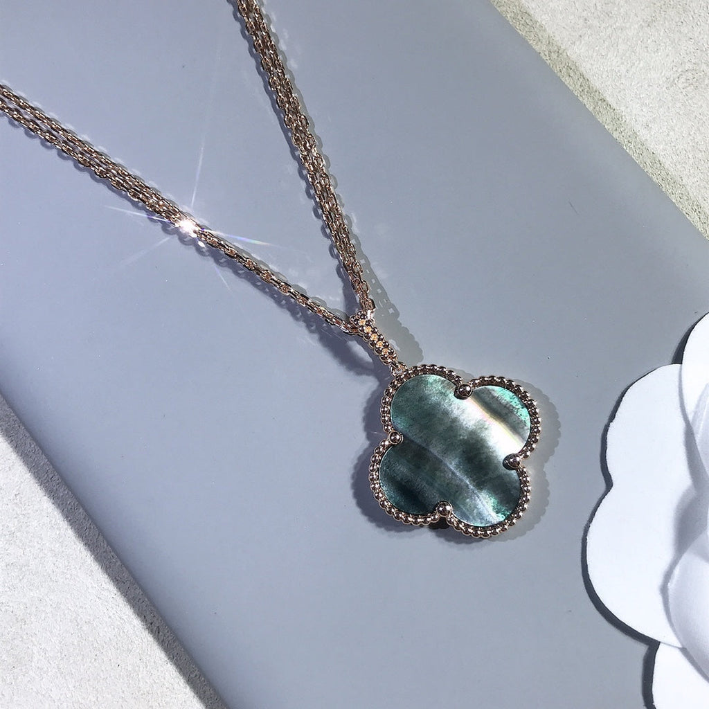 [Clover Jewelry]CLOVER 25MM GOLD DARK MOP BIG CLOVER NECKLACE