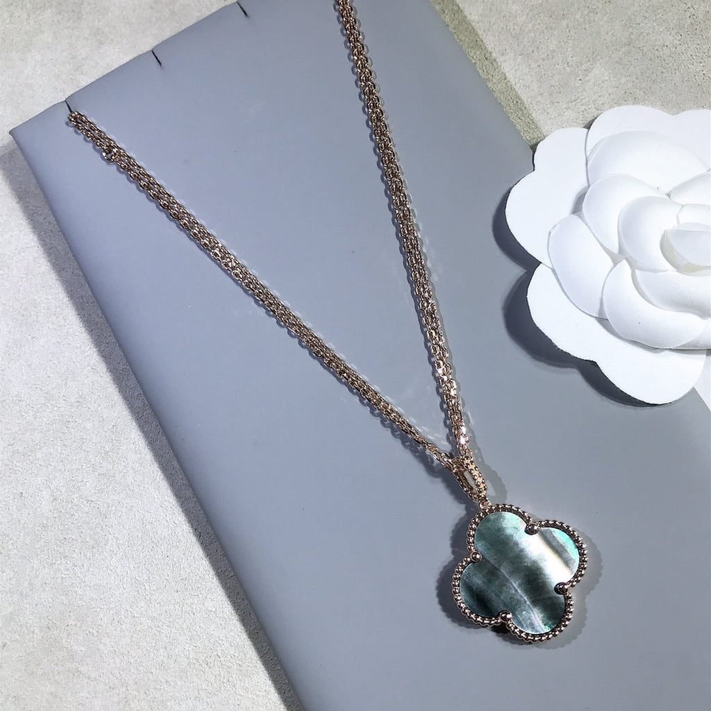 [Clover Jewelry]CLOVER 25MM GOLD DARK MOP BIG CLOVER NECKLACE