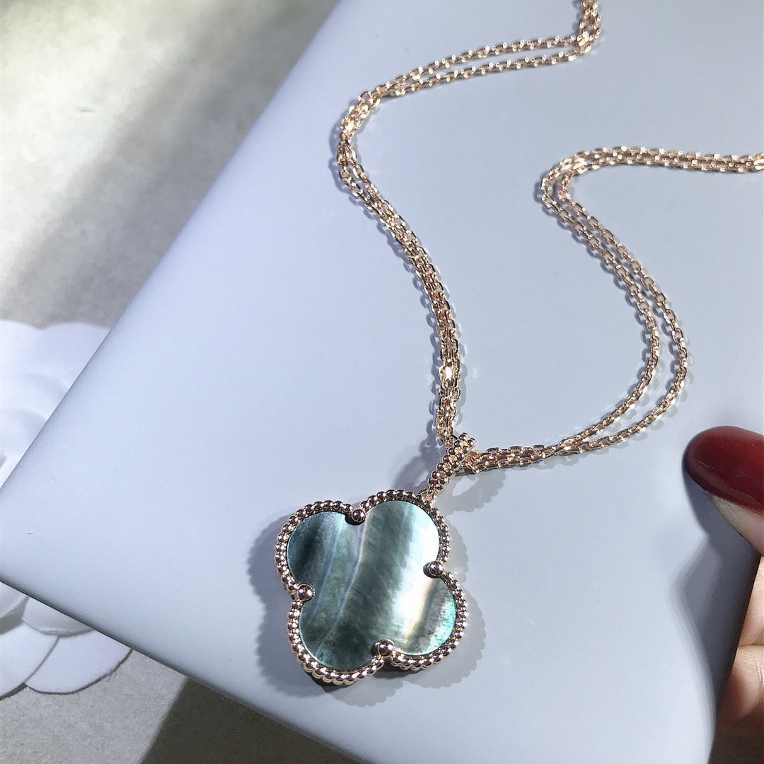 [Clover Jewelry]CLOVER 25MM GOLD DARK MOP BIG CLOVER NECKLACE