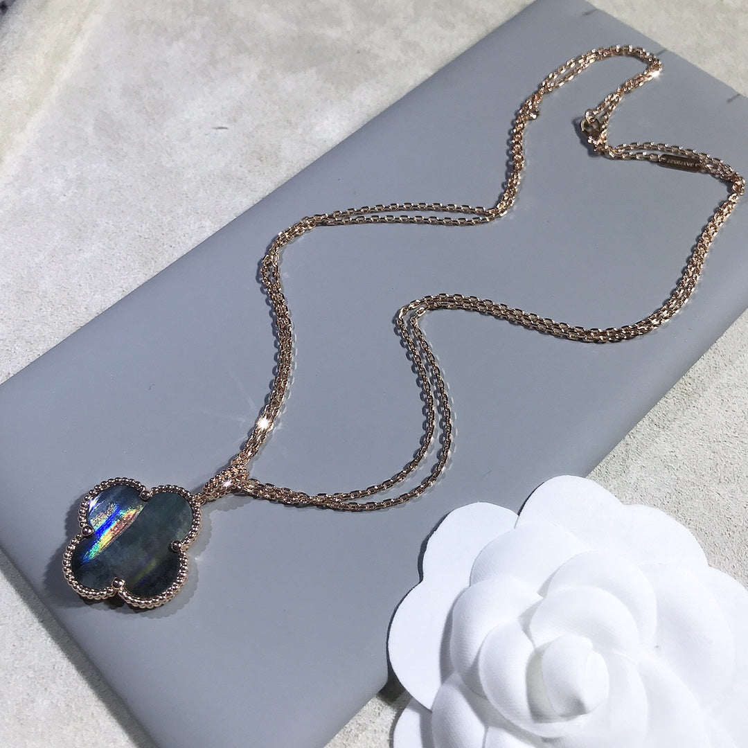 [Clover Jewelry]CLOVER 25MM GOLD DARK MOP BIG CLOVER NECKLACE