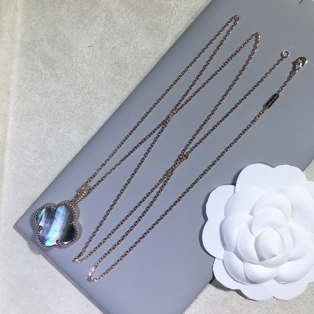 [Clover Jewelry]CLOVER 25MM GOLD DARK MOP BIG CLOVER NECKLACE