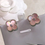[Clover Jewelry]CLOVER MEDIUM 1 MOTIFS  PINK MOP DIAMOND EARRINGS