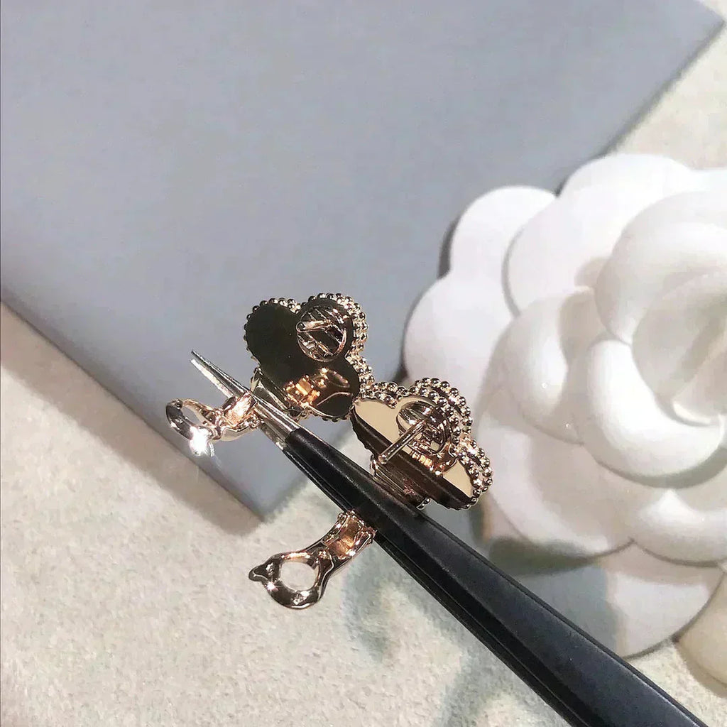[Clover Jewelry]CLOVER MEDIUM 1 MOTIFS  PINK MOP DIAMOND EARRINGS
