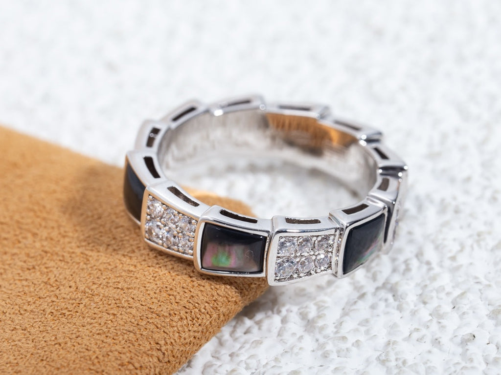 [Clover Jewelry]SERPENTI RING SILVER DIAMOND BLACK MOP 4MM