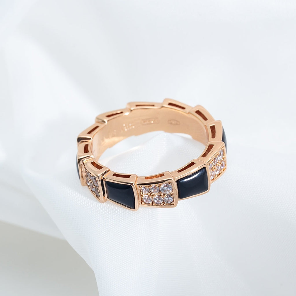 [Clover Jewelry]SERPENTI RING PINK GOLD BLACK MOP DIAMOND PAVED 4MM