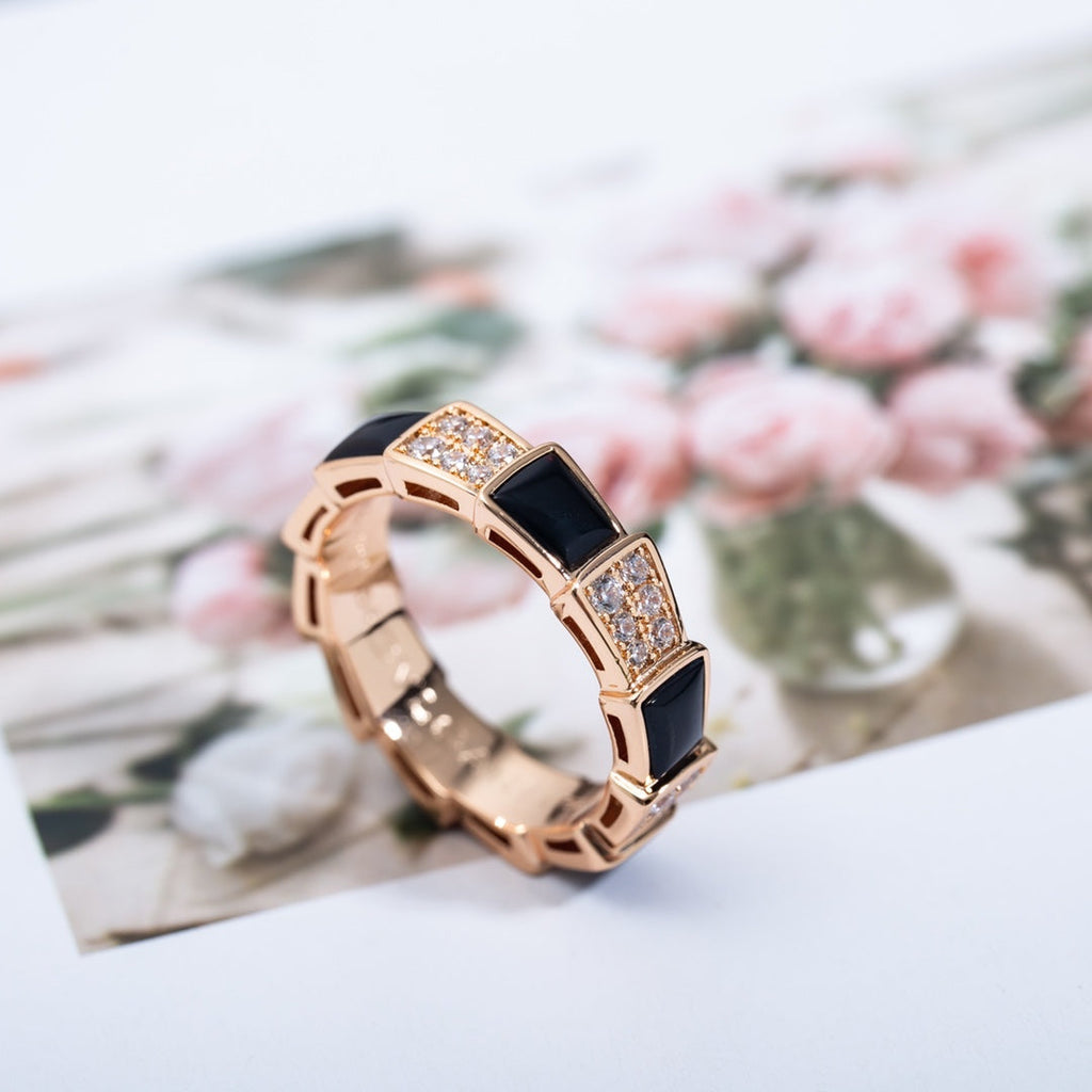 [Clover Jewelry]SERPENTI RING PINK GOLD BLACK MOP DIAMOND PAVED 4MM