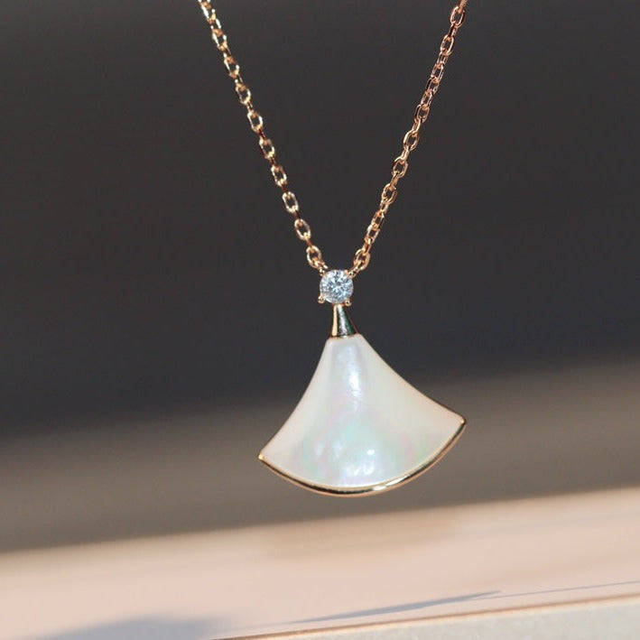 [Clover Jewelry]DREAM NECKLACE WHITE MOP PINK GOLD 1 DIAMOND