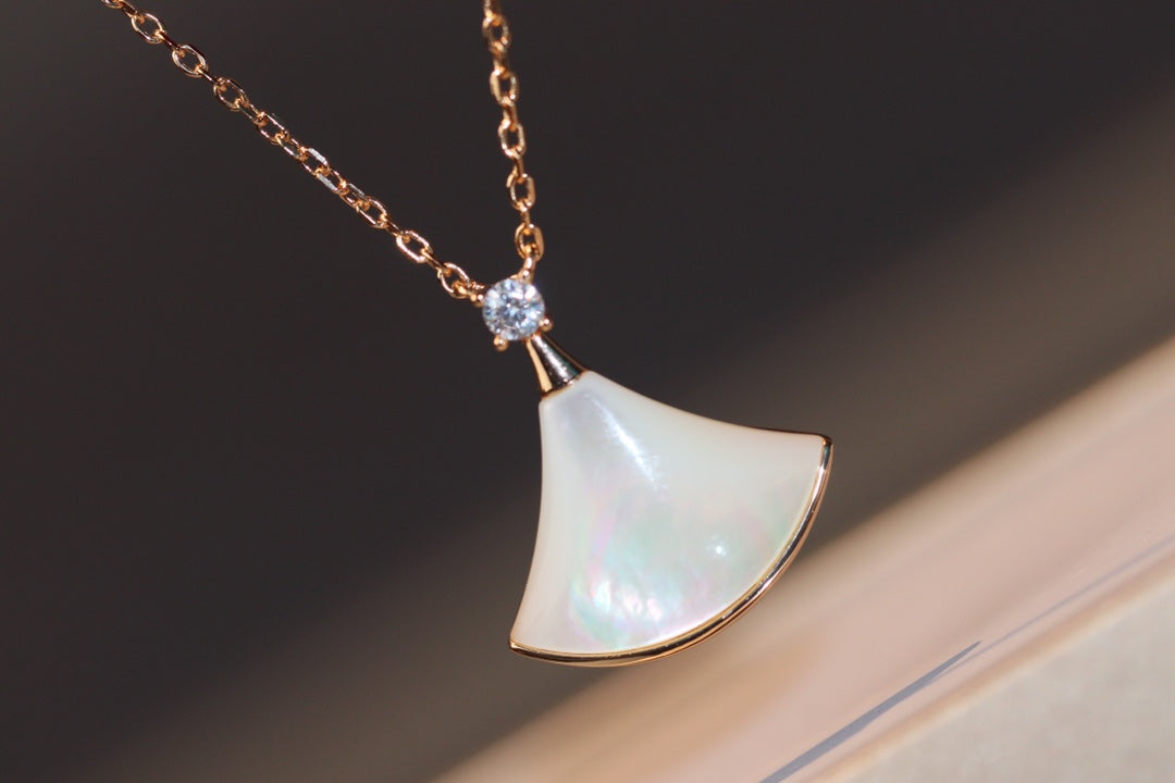 [Clover Jewelry]DREAM NECKLACE WHITE MOP PINK GOLD 1 DIAMOND