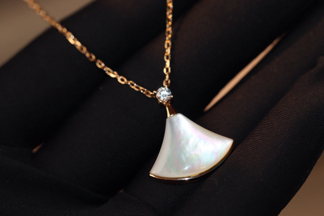 [Clover Jewelry]DREAM NECKLACE WHITE MOP PINK GOLD 1 DIAMOND